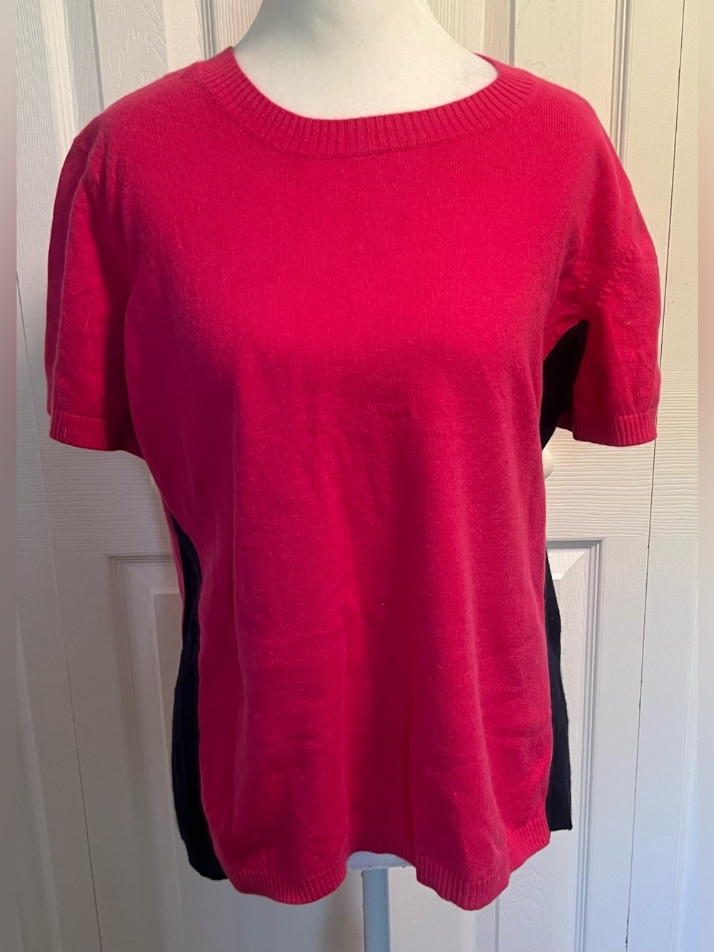 Hilfiger Short Sleeve Knit Top in Bright Pink with Navy Side Panels